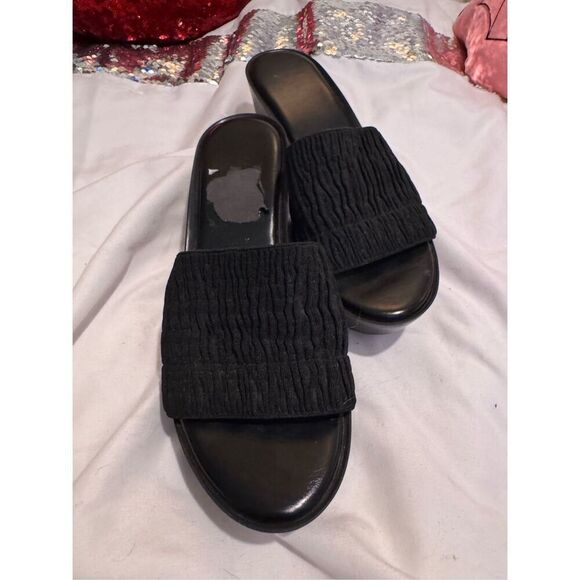 Italian shoemakers (made in Italy) Black platform slide sandals size 7-8 (9” lon - Picture 3 of 13